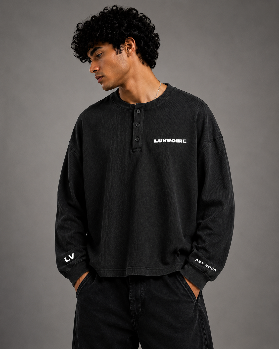 LUXVÓIRE Charcoal Block Waffle Tee